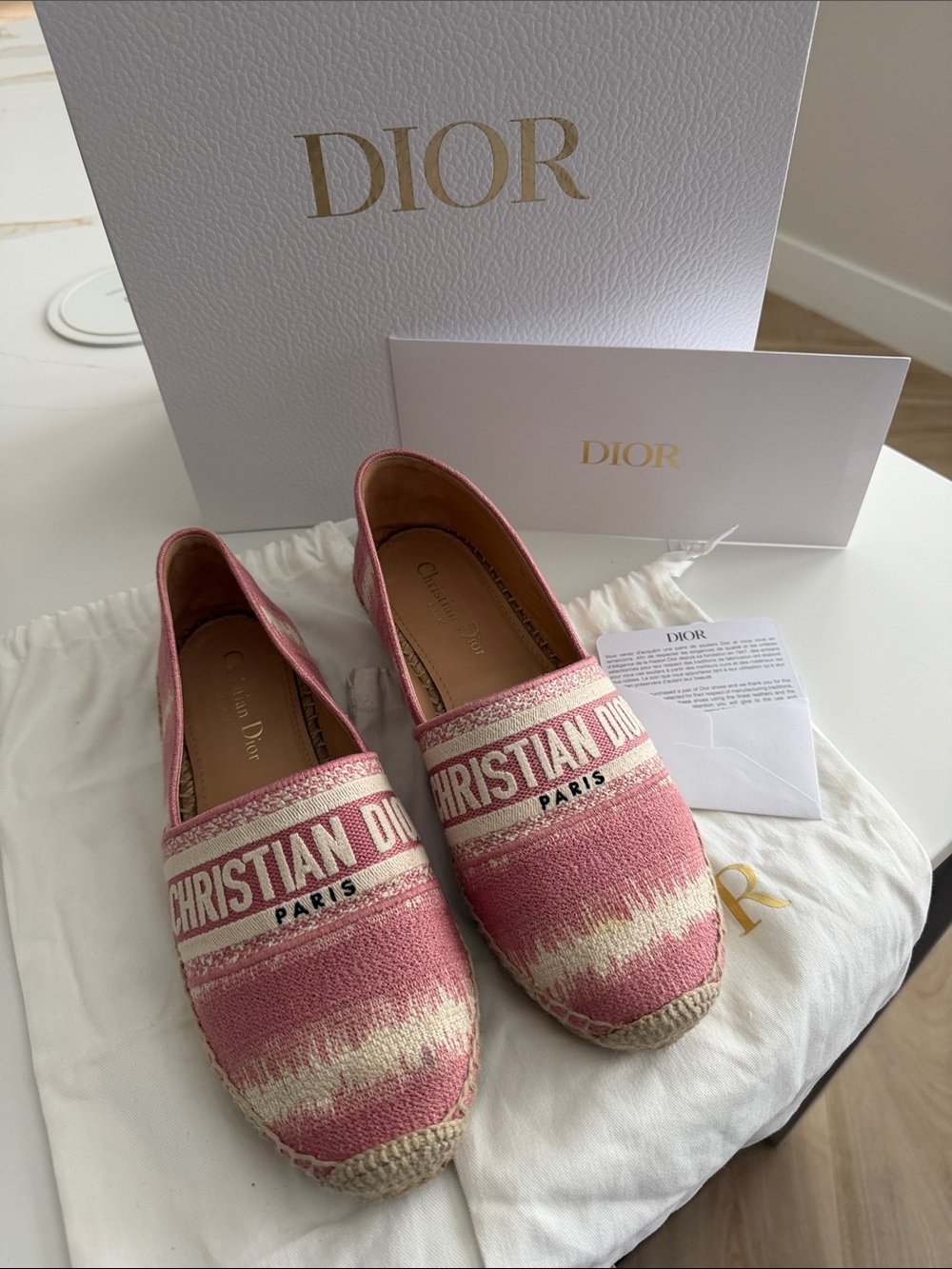 Dior Christian Dior Pink & Cream Espadrille Flats